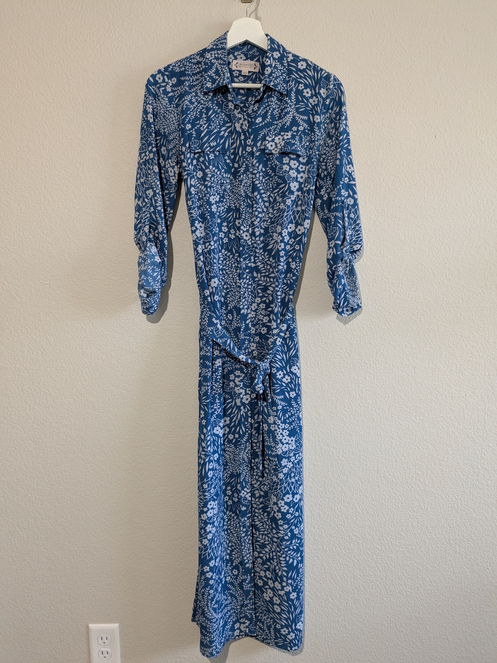 Nanett Lepore Blue Paisley Floral Button-Front Belted Maxi Dress Feminine 2